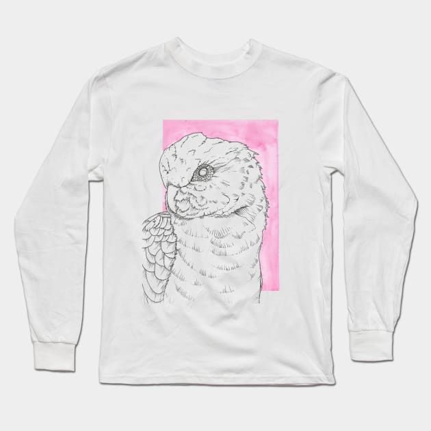 galah cockatoo lineart pink backgroud portrait watercolor Long Sleeve T-Shirt by Oranjade0122